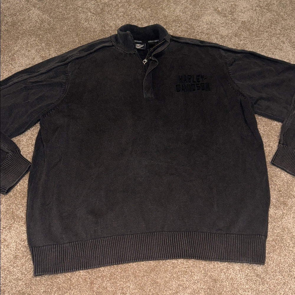 Harley-Davidson Grey Knit Quarter Zip Embroidered Pullover Size 2XL. B12